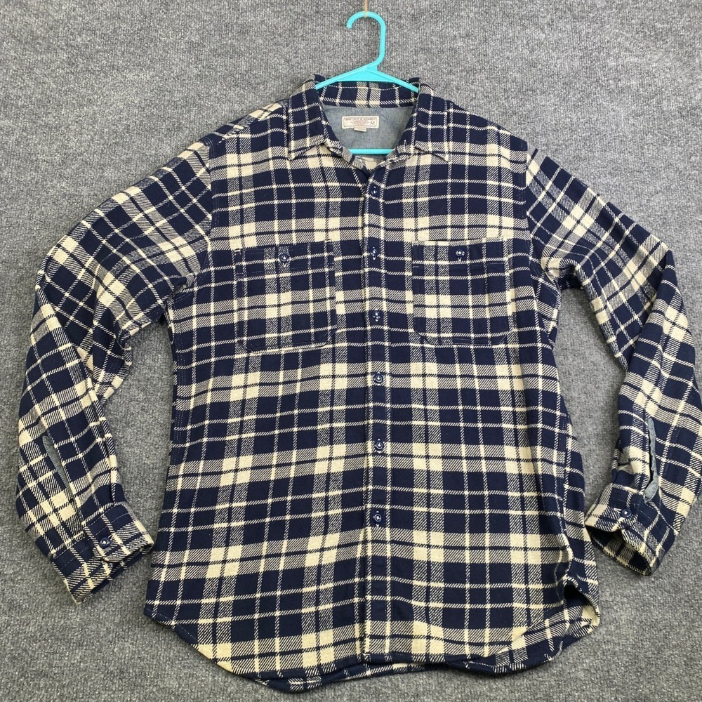 Wallace & Barnes J.Crew Mens Navy Blue Plaid Flannel Button Down Shirt Size M